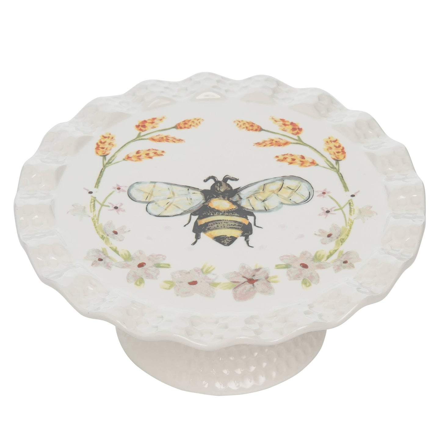 VIP Dolomite 8.25 in. White Honey Bee Tea Co. Cake Stand