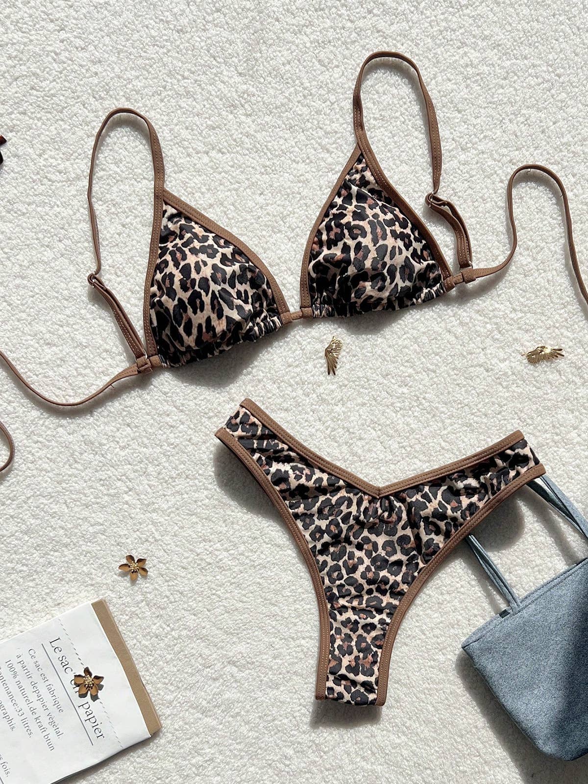 Bohemian Print Lace-Up Sexy Bikini Split Swimsuit Set