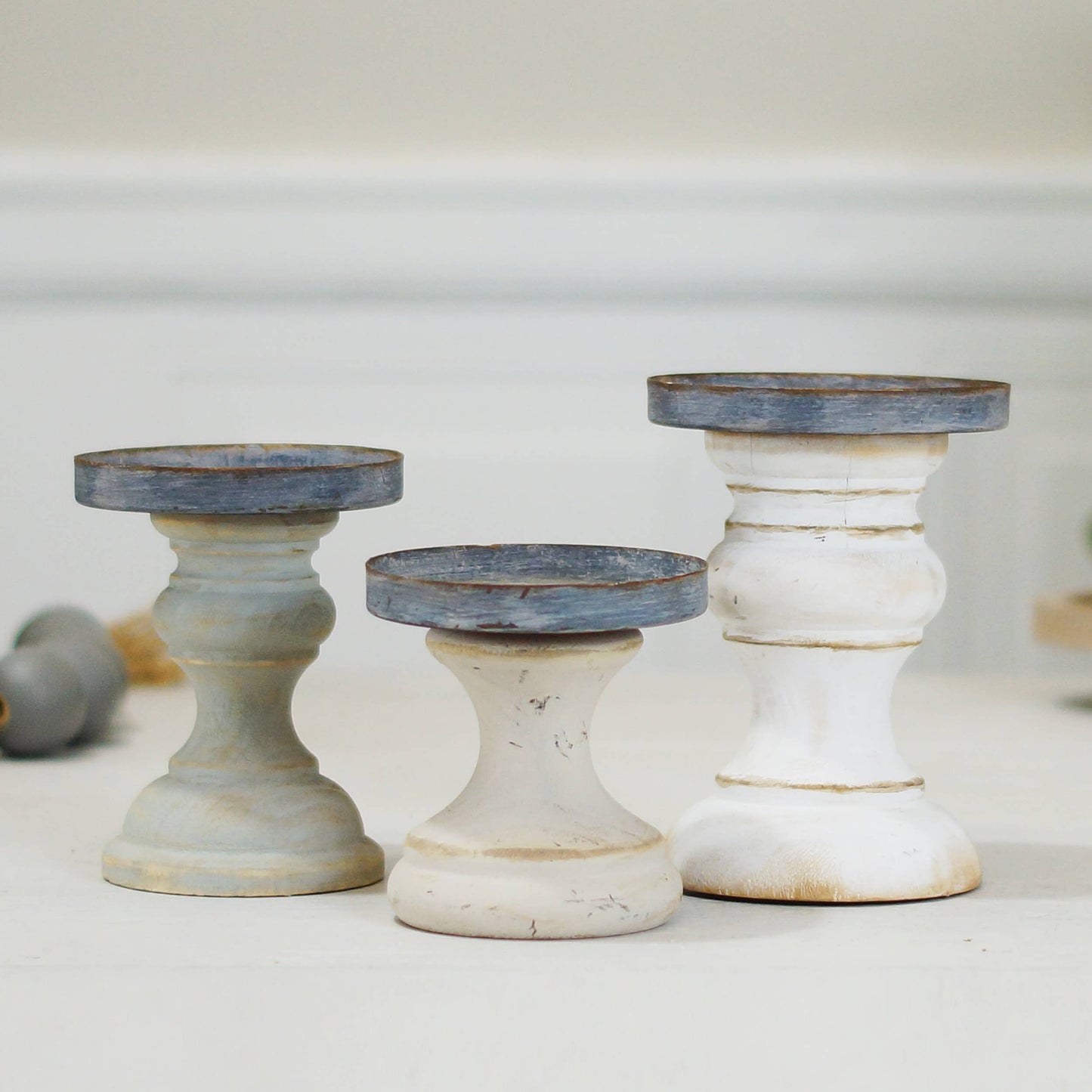 VIP White Wood Candle Holders (Set of 3)