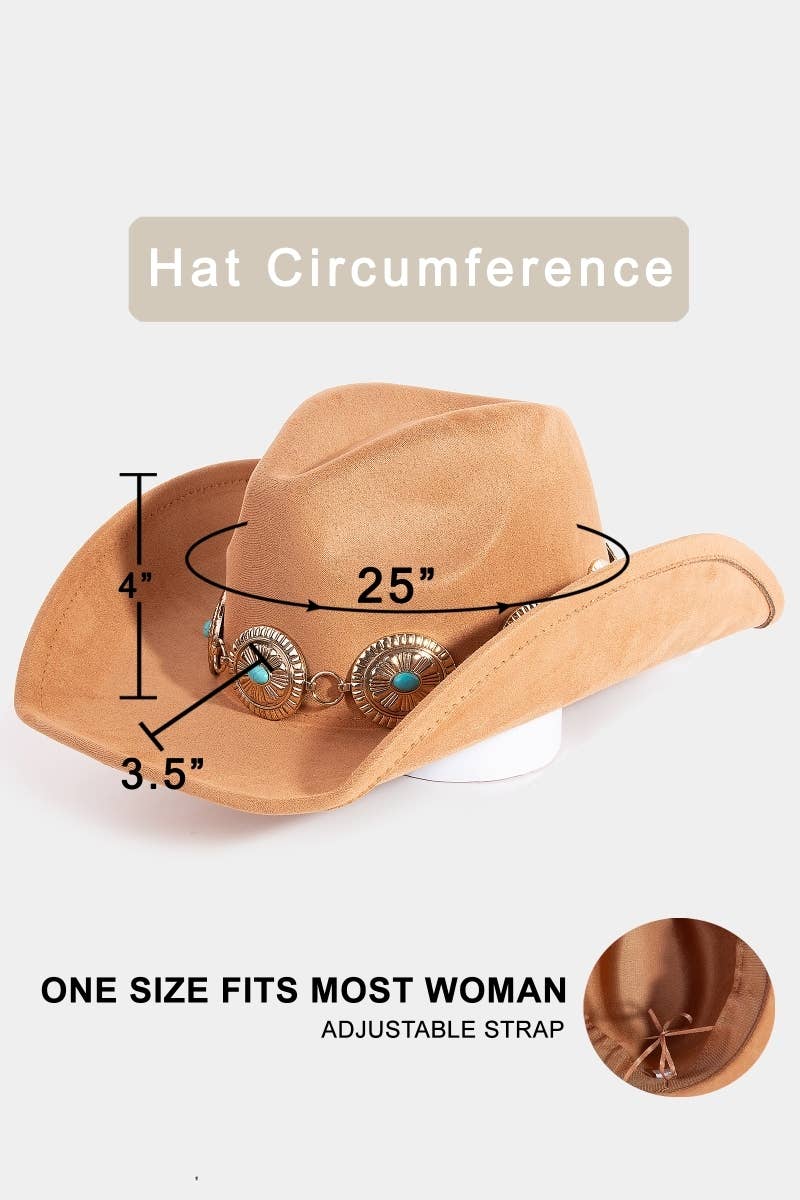 Turquoise Stud Oval Concho Chain Cowboy Hat