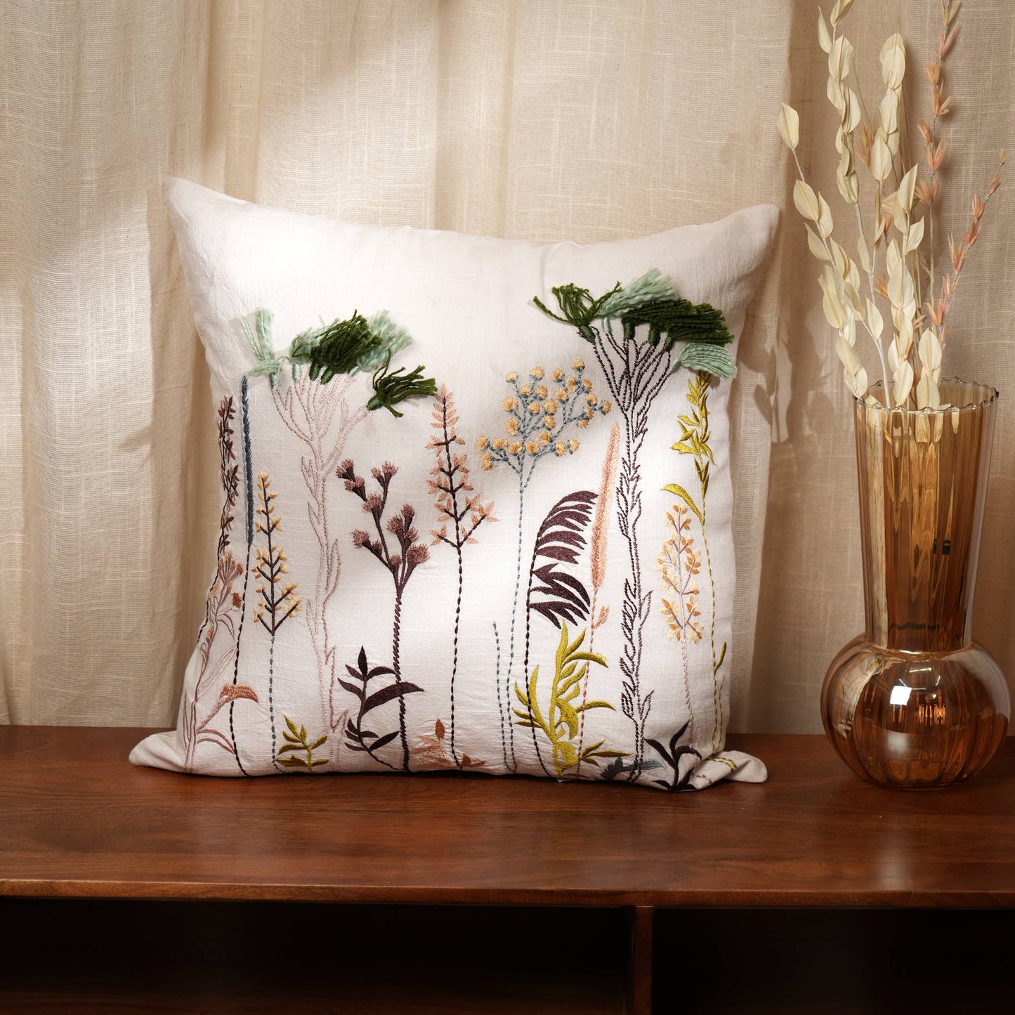 Botanical Bloom Decorative Embroidered Throw Pillow-18X18"