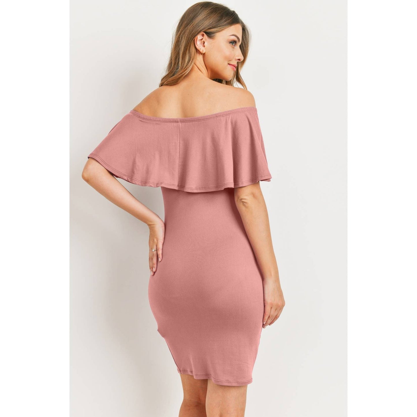 Mini Ruffle Off Shoulder Ruched Maternity Dress
