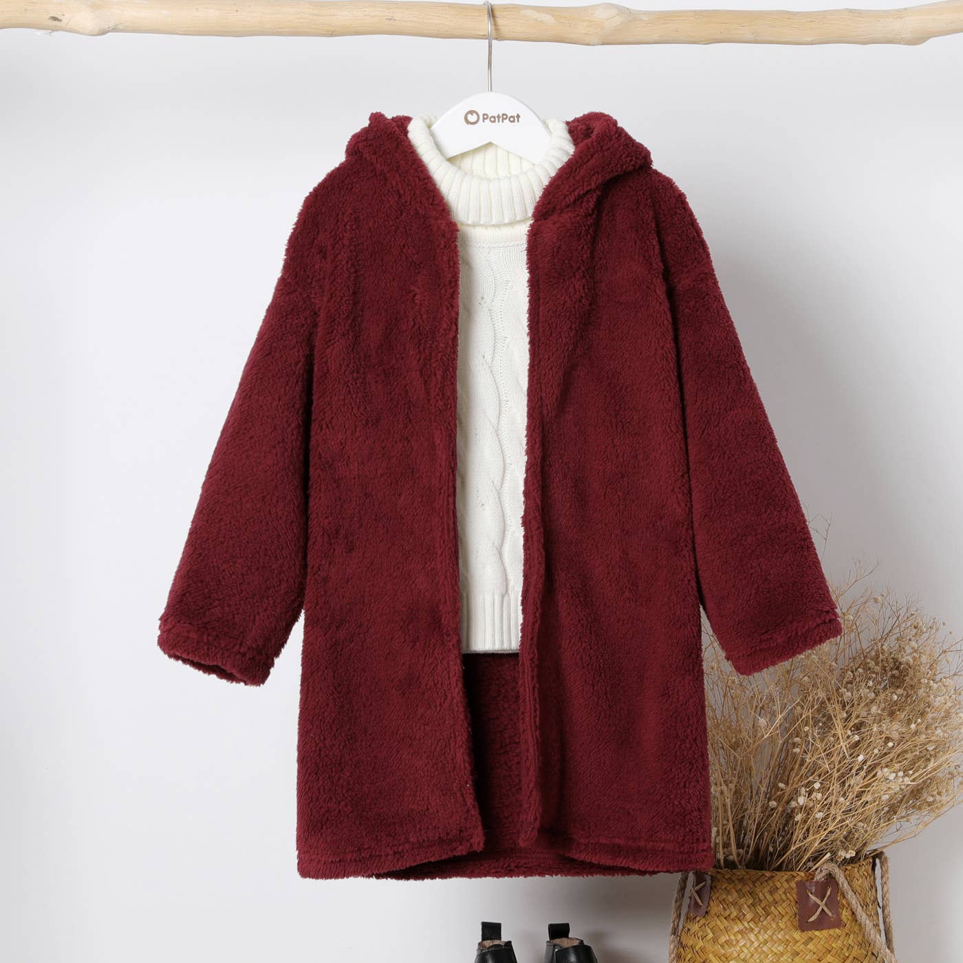 Kid Boy/Girl Solid Color Hooded Fuzzy Coat