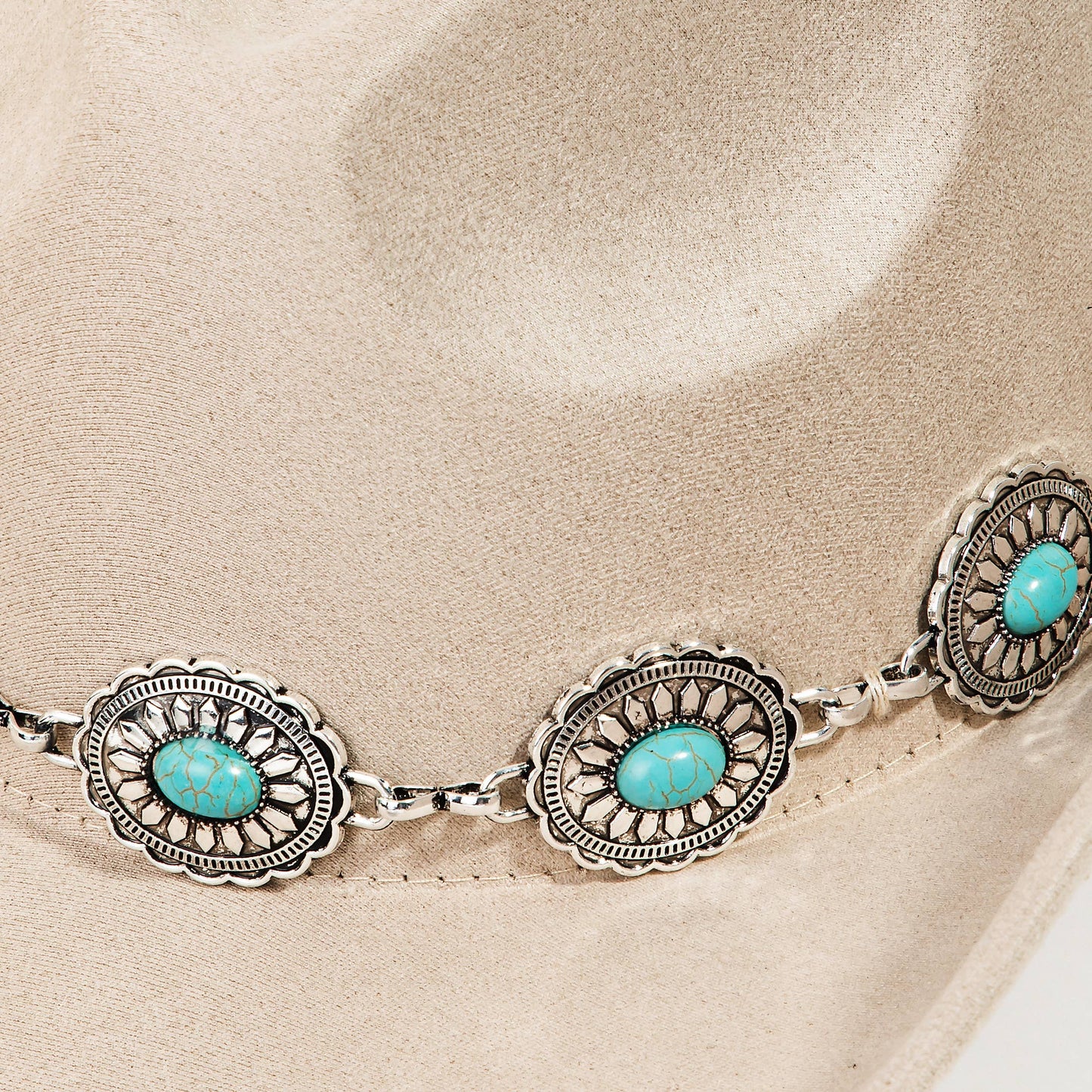 Turquoise Oval Stone Strap Cowboy Hat