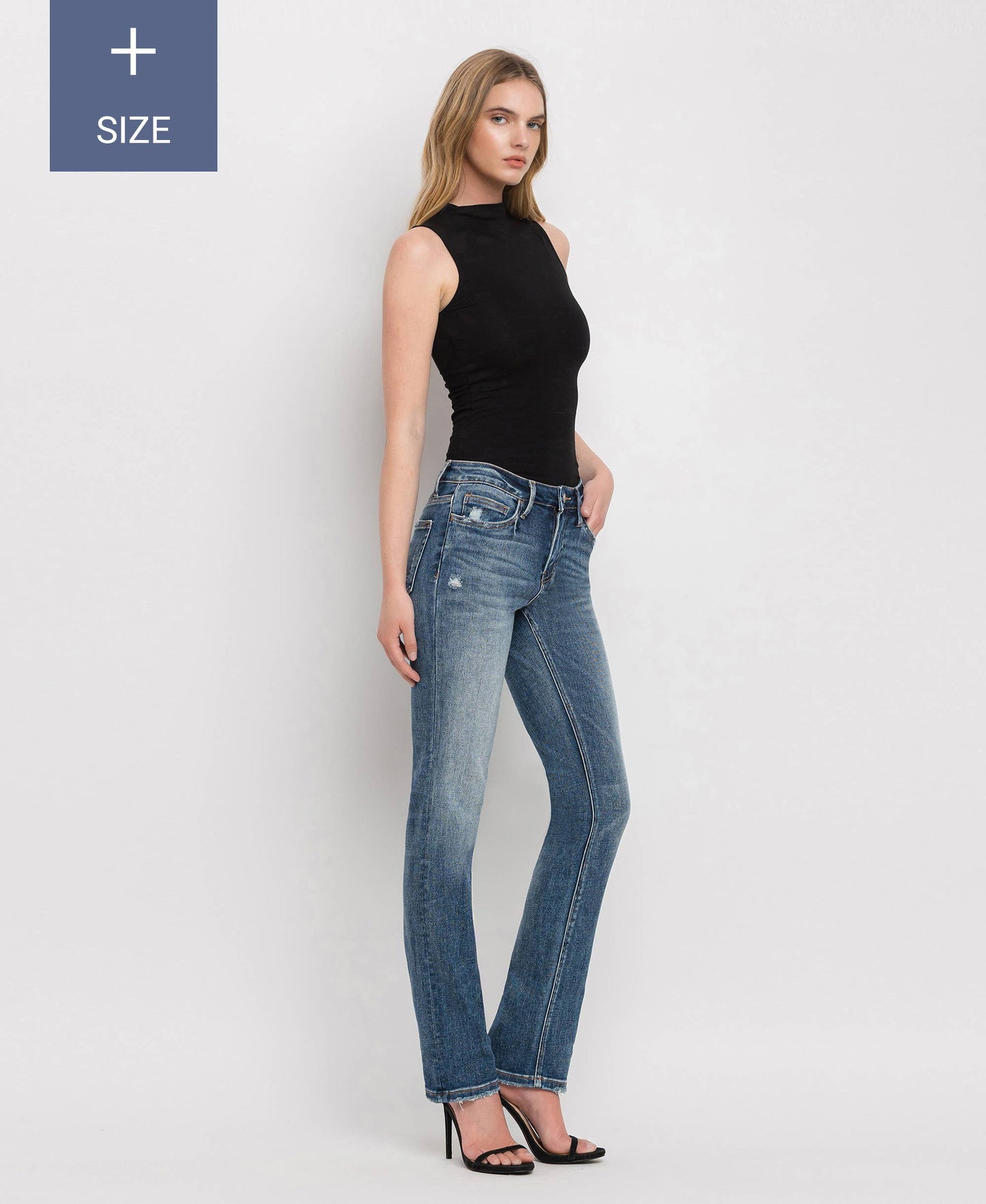 PLUS SIZE MID RISE SLIM STRAIGHT JEANS LV1027-P