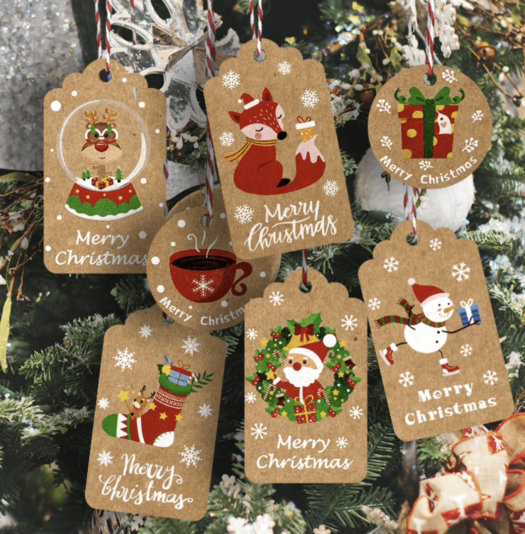 Christmas holidays bags gifts tags jute rope, set of 10