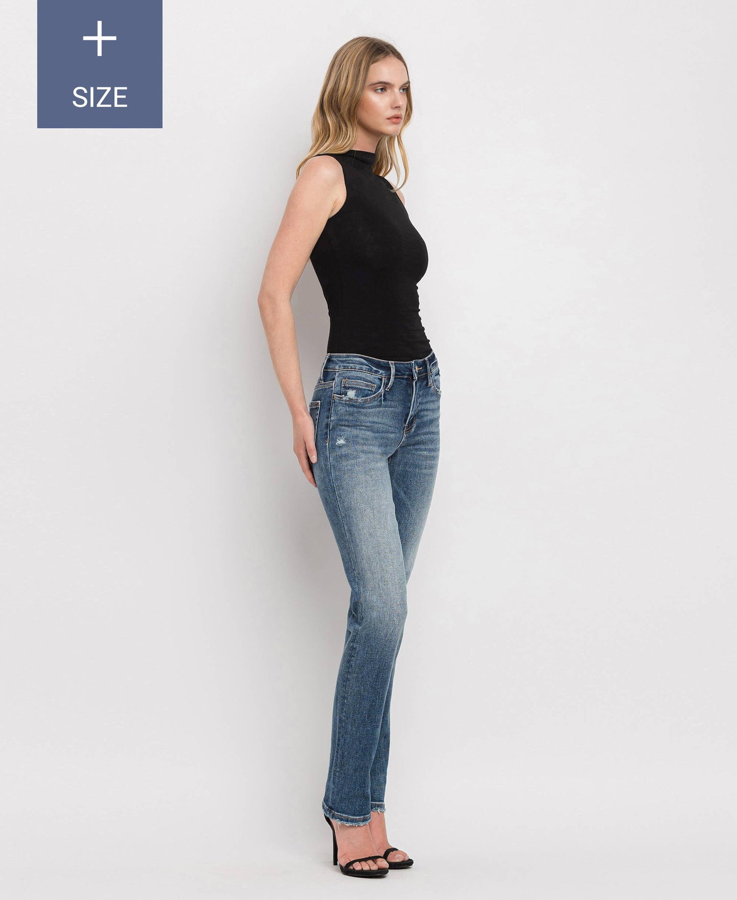 PLUS SIZE MID RISE SLIM STRAIGHT JEANS LV1027-P
