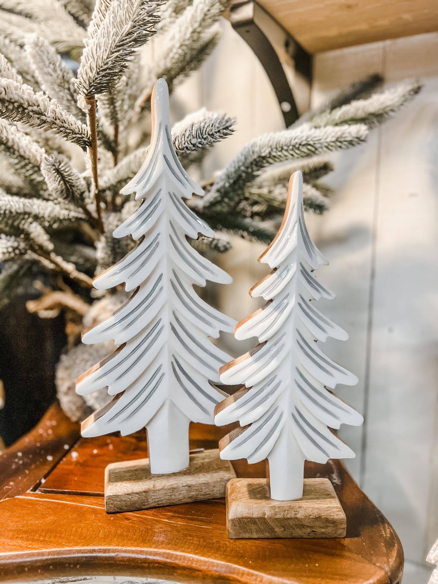 Wooden Tree w/ White & Silver Enamel 5x2x12in
