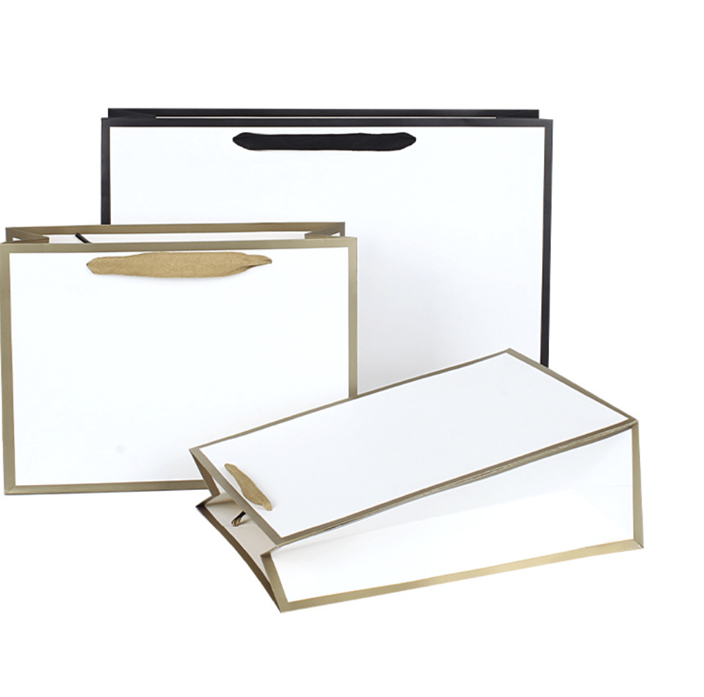 White with Gold border gift bag w/free tissue , pack of 20