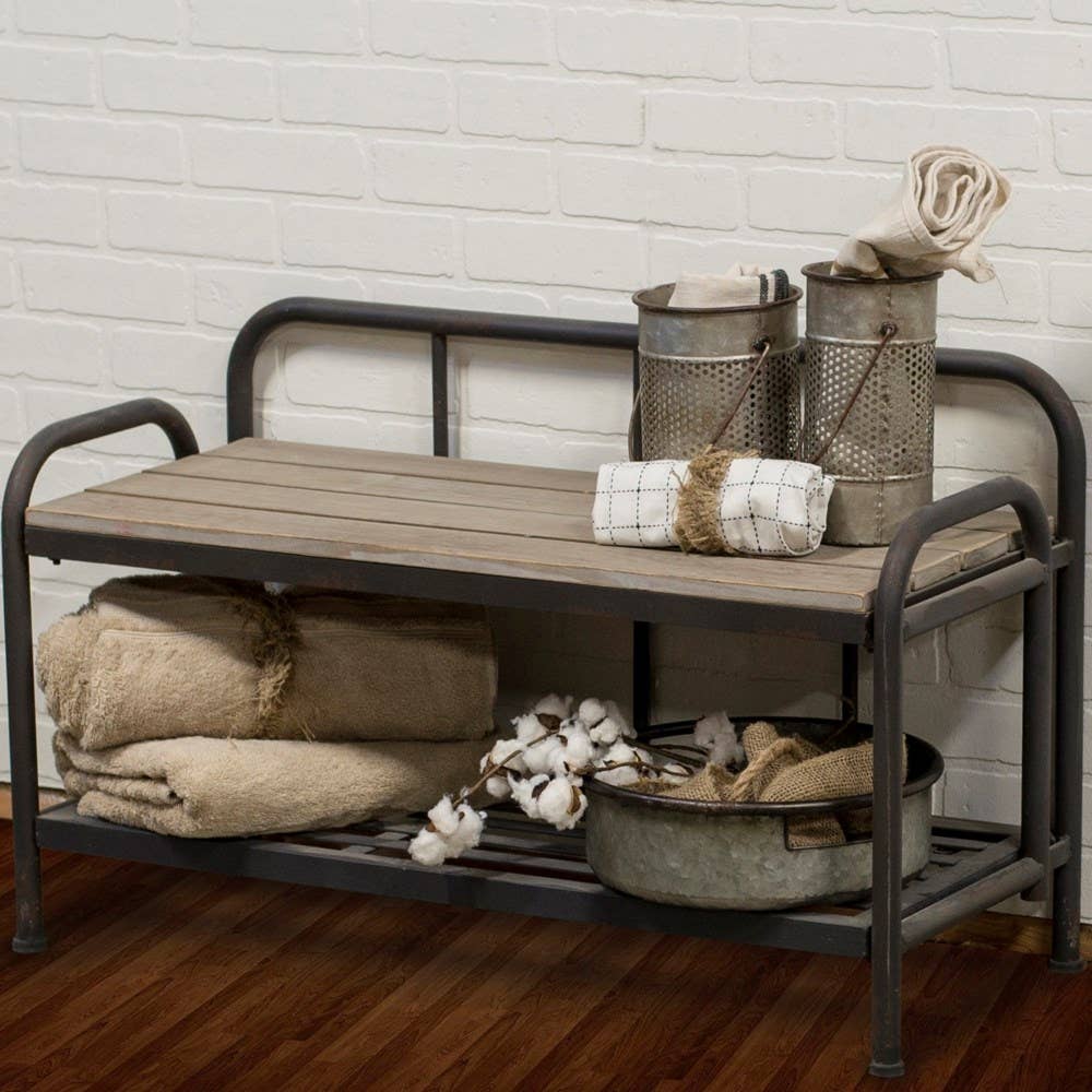 Metal and Wood Bench 36" Wood Seat