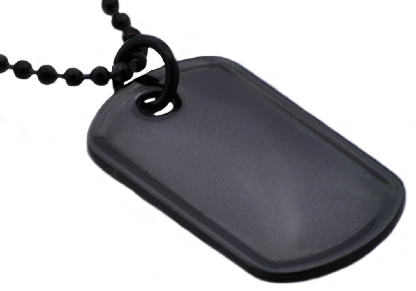 Men's Black Plated Stainless Steel Engravable Dog Tag Pendant Necklace