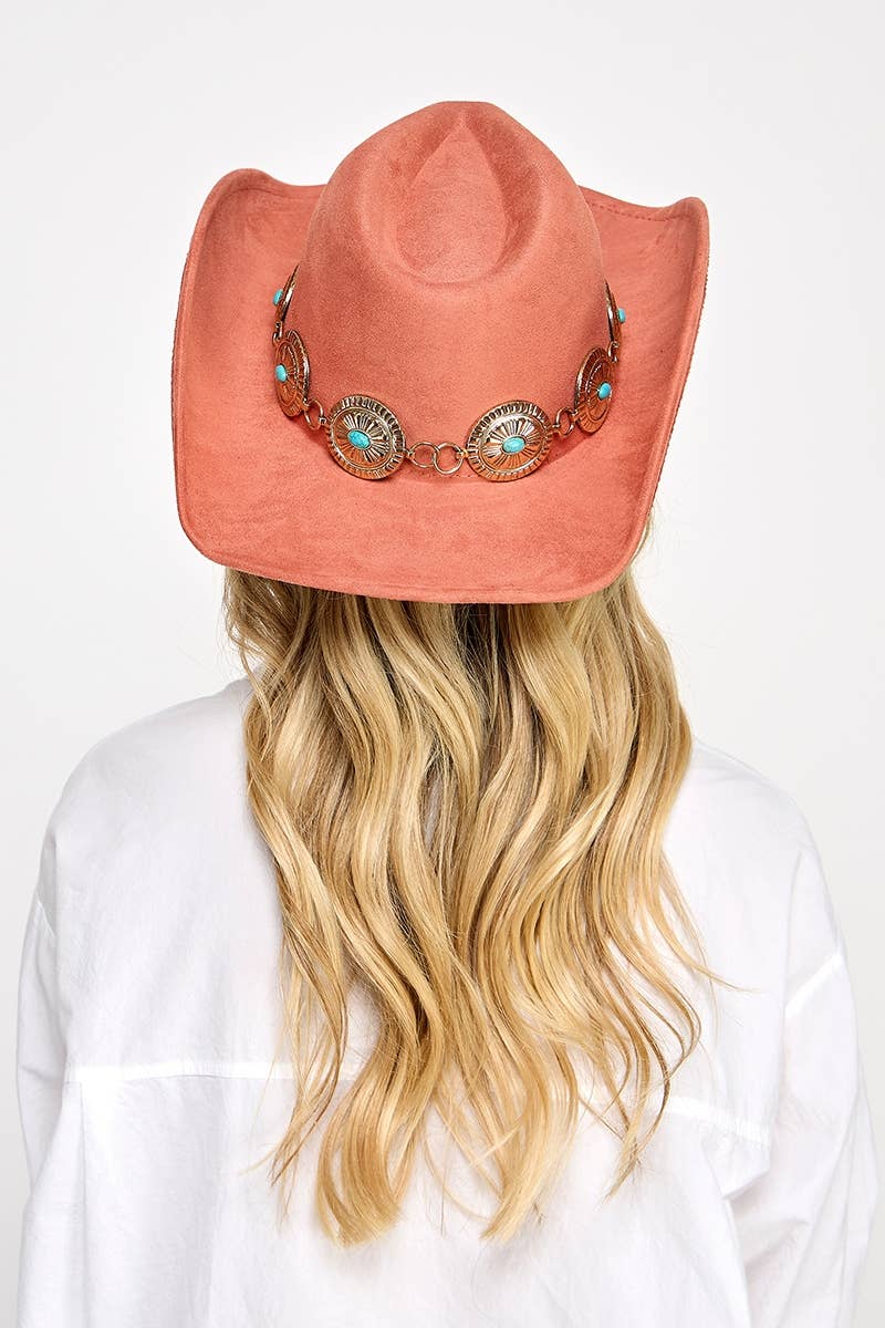 Turquoise Stud Oval Concho Chain Cowboy Hat