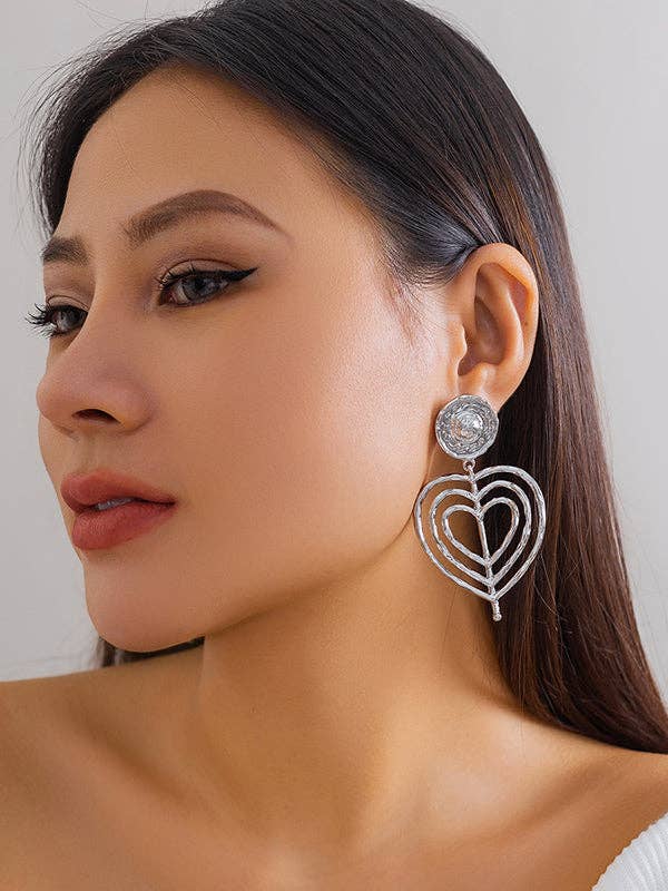 Normcore Geometric Heart Shape Hollow Solid Color Drop Earrings