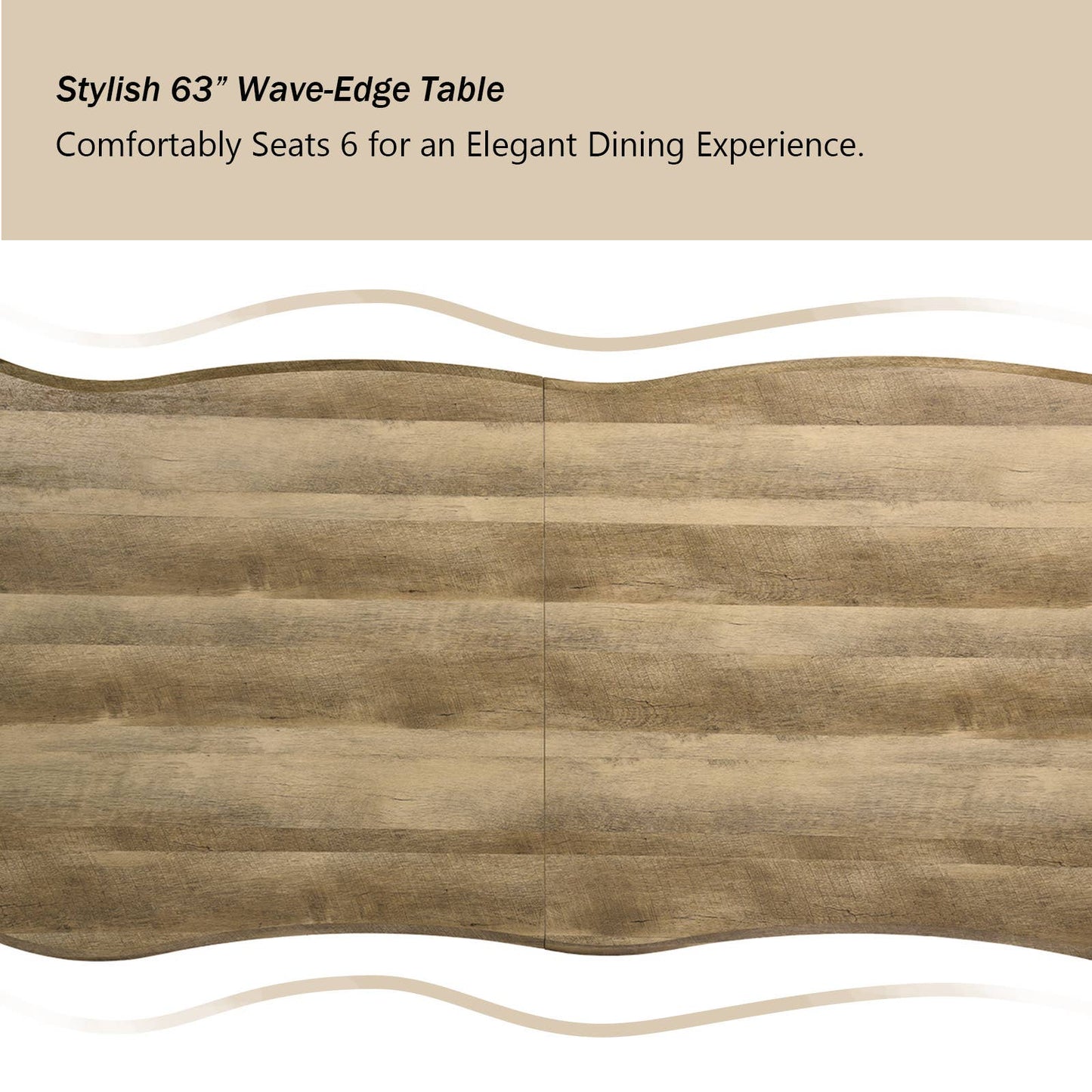 5-Piece Dining Set-63" Wave-Edge Wal Table and Chair Options