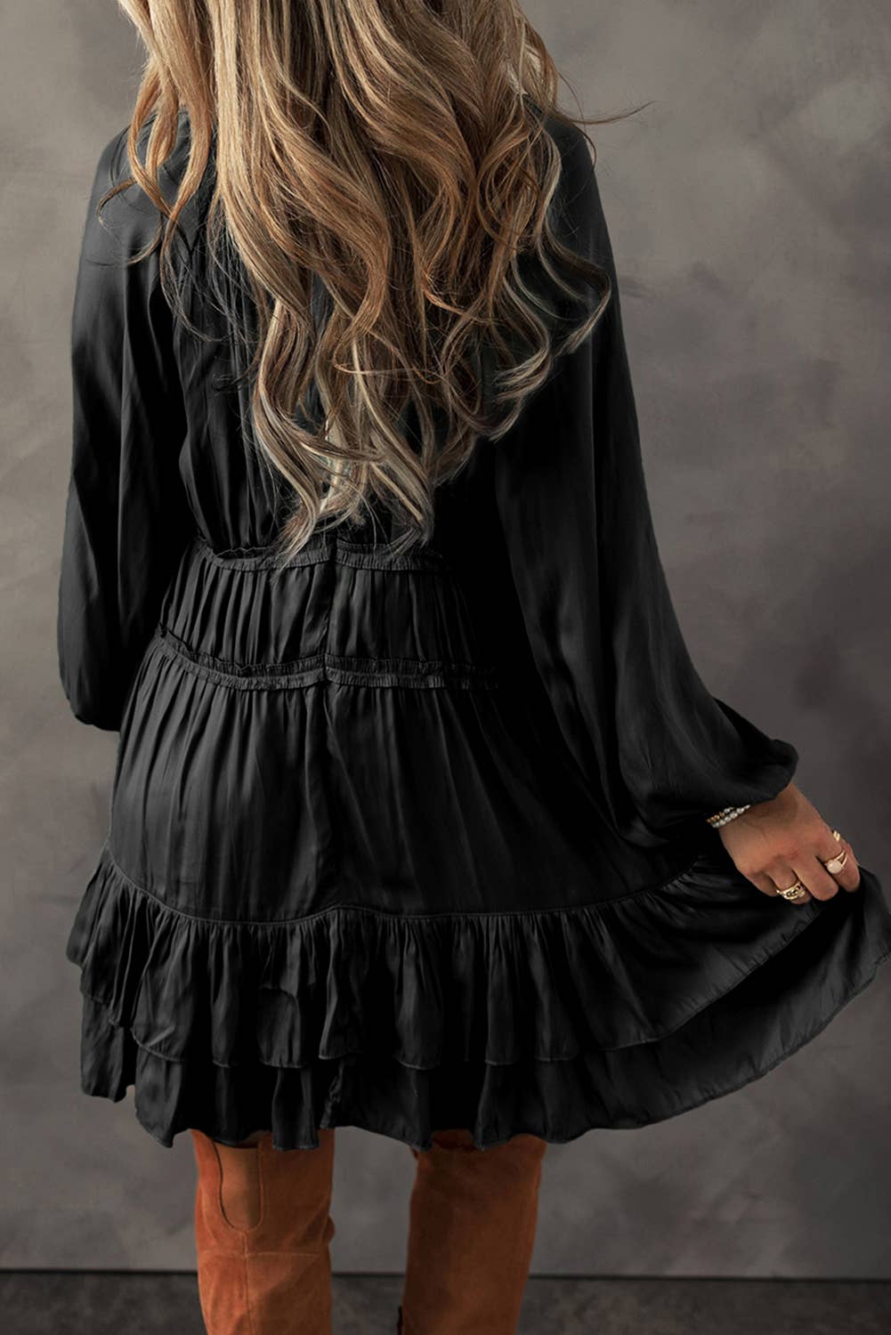LDC Tiered Ruffled Puff Sleeve Loose Fit Mini Dress