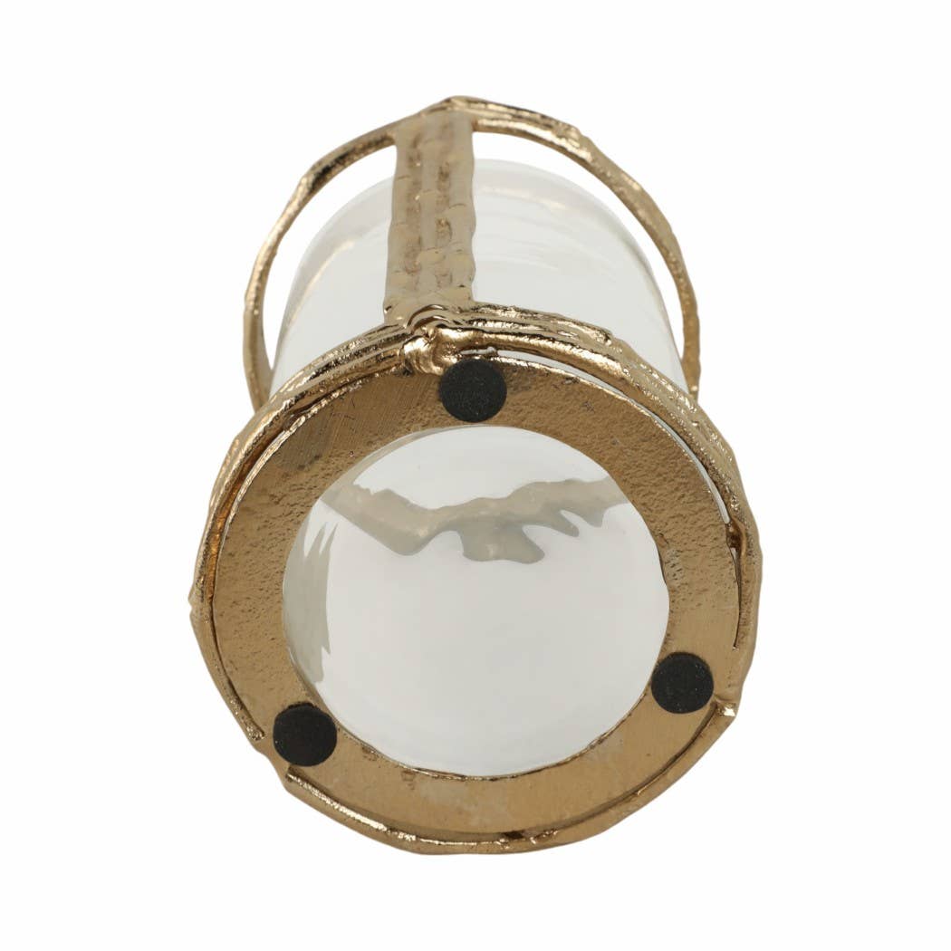 Gold 8 in. Metal Hurricane with Glass Candle Holder