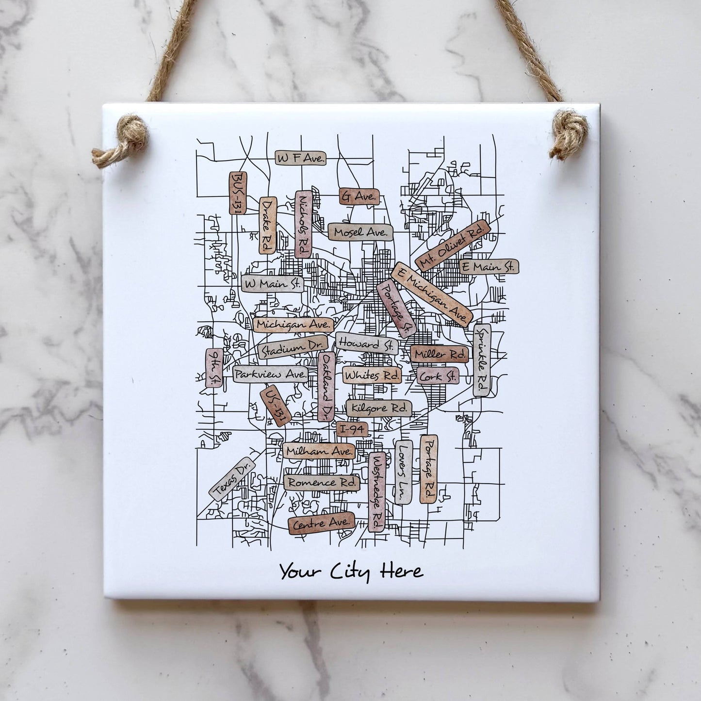 Custom City Street Map Sign - Mini Square - Custom Order