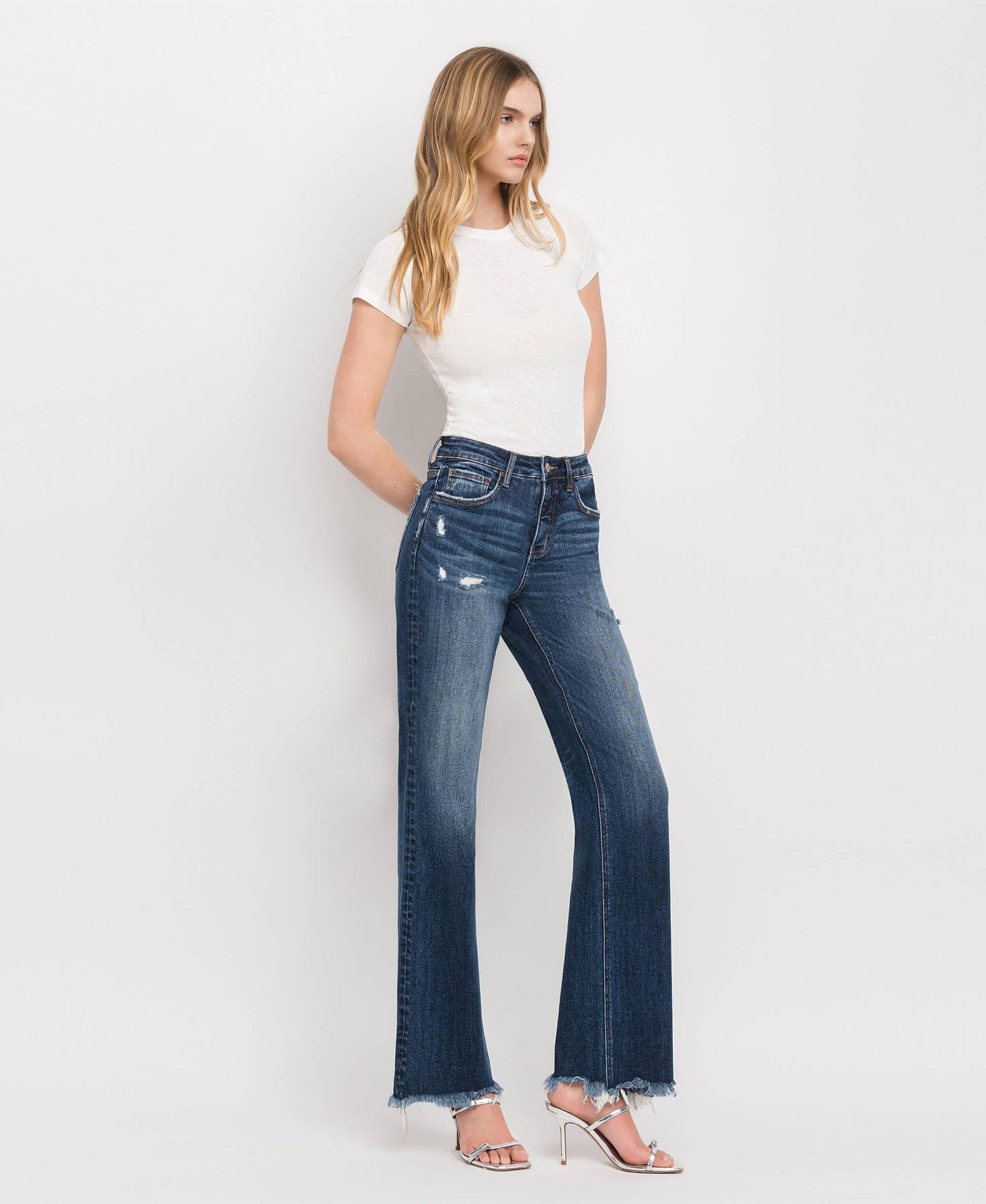 TUMMY CONTROL HIGH RISE FRAYED HEM DAD JEANS LV1308