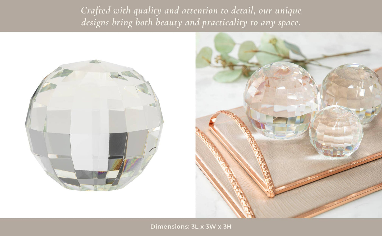 Clear 3 in. Crystal Glass Modern Solid Round Orb