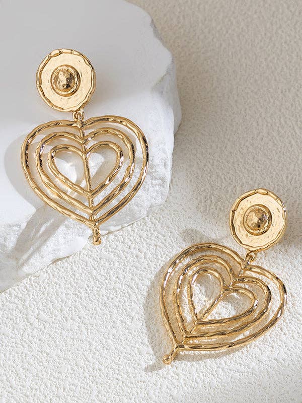 Normcore Geometric Heart Shape Hollow Solid Color Drop Earrings