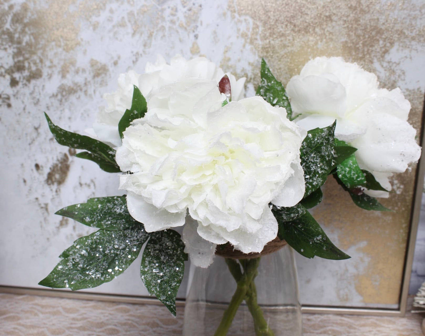 14" Snowy peony bloom-White Christmas Winter Wedding Flower