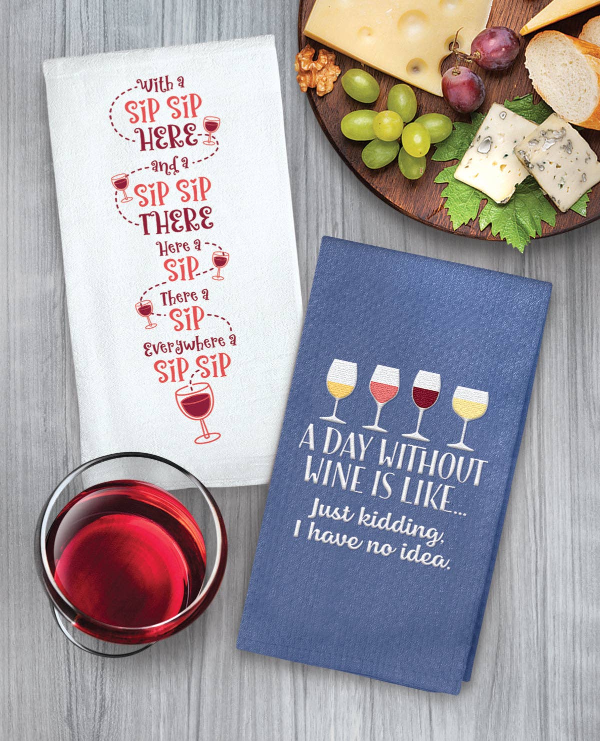 Day Without Wine Embroidered Kitchen Towel