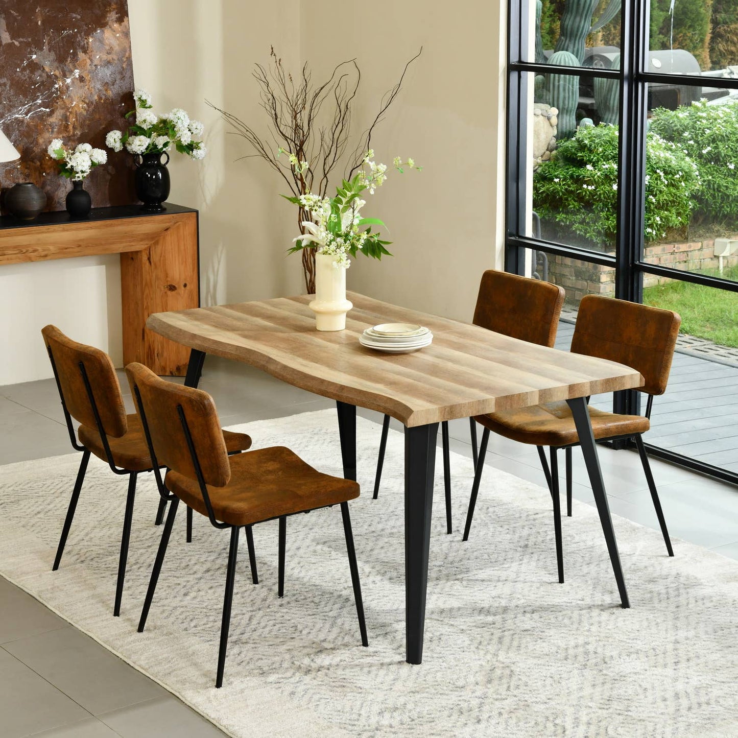 5-Piece Dining Set-63" Wave-Edge Wal Table and Chair Options