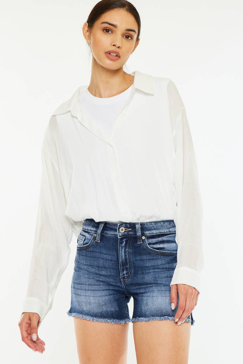 OPEN PACK HIGH RISE FRAYED HEM DENIM SHORTS-KC9212D