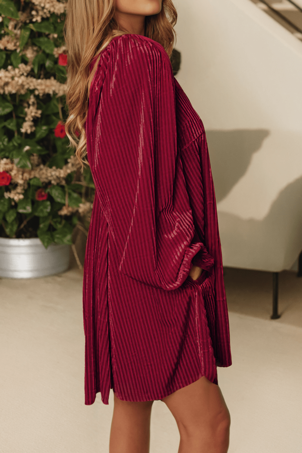 LDC Tie Back Square Neck Velvet Babydoll Dress