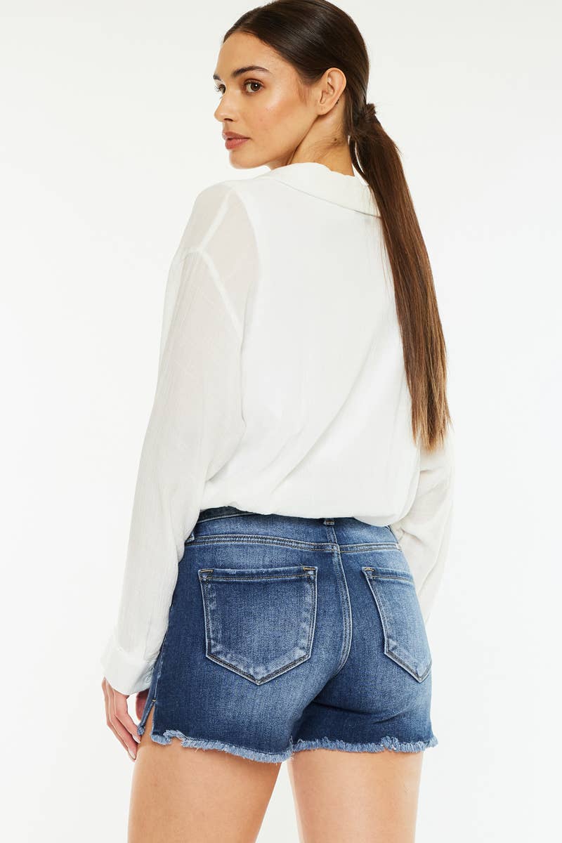 OPEN PACK HIGH RISE FRAYED HEM DENIM SHORTS-KC9212D