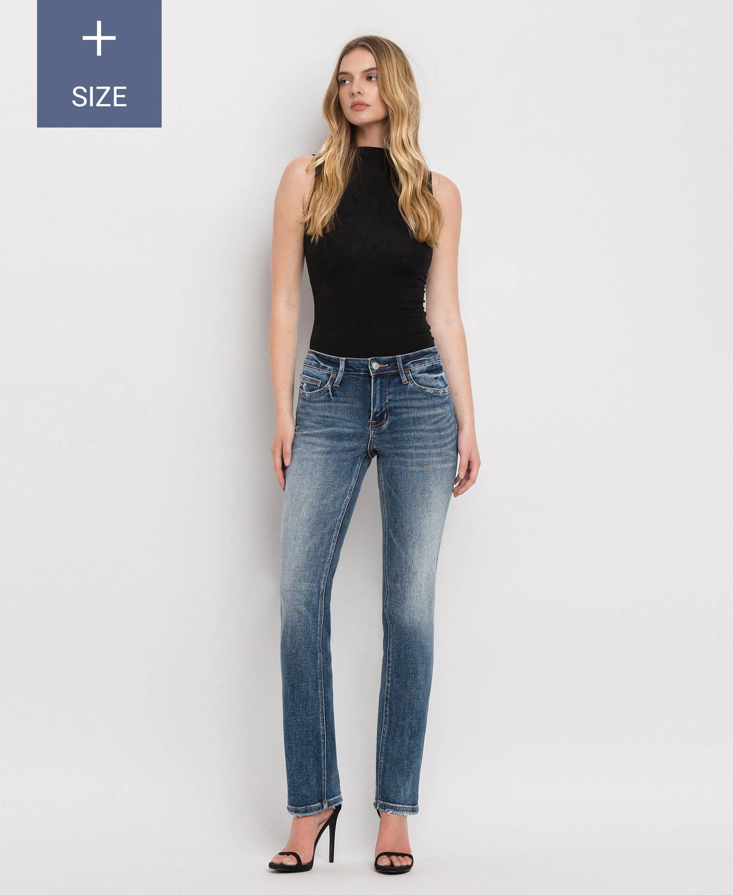 PLUS SIZE MID RISE SLIM STRAIGHT JEANS LV1027-P