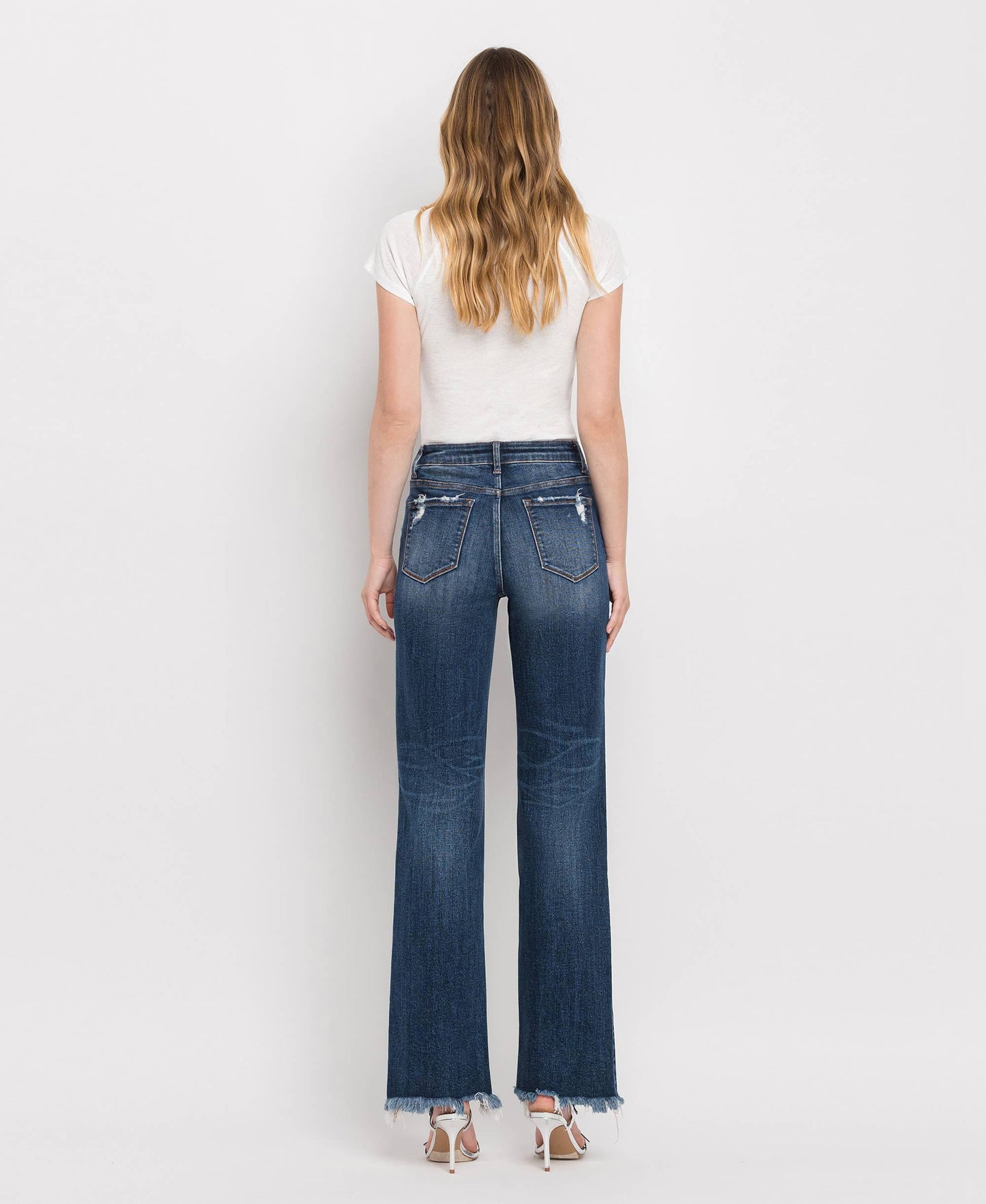 TUMMY CONTROL HIGH RISE FRAYED HEM DAD JEANS LV1308
