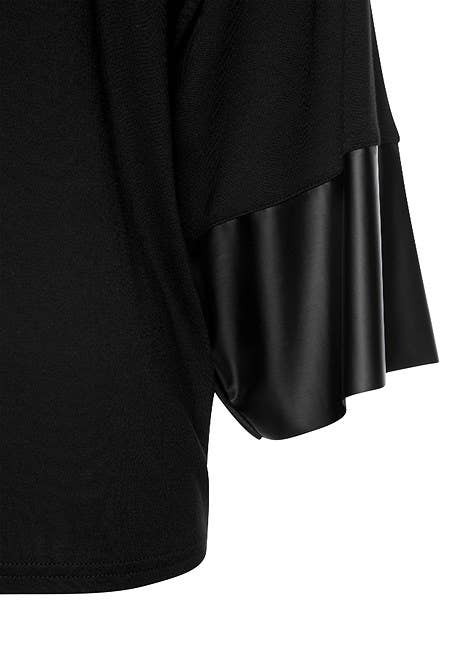 Women's Dolman Sleeve Leather Trim Top - LASCANA
