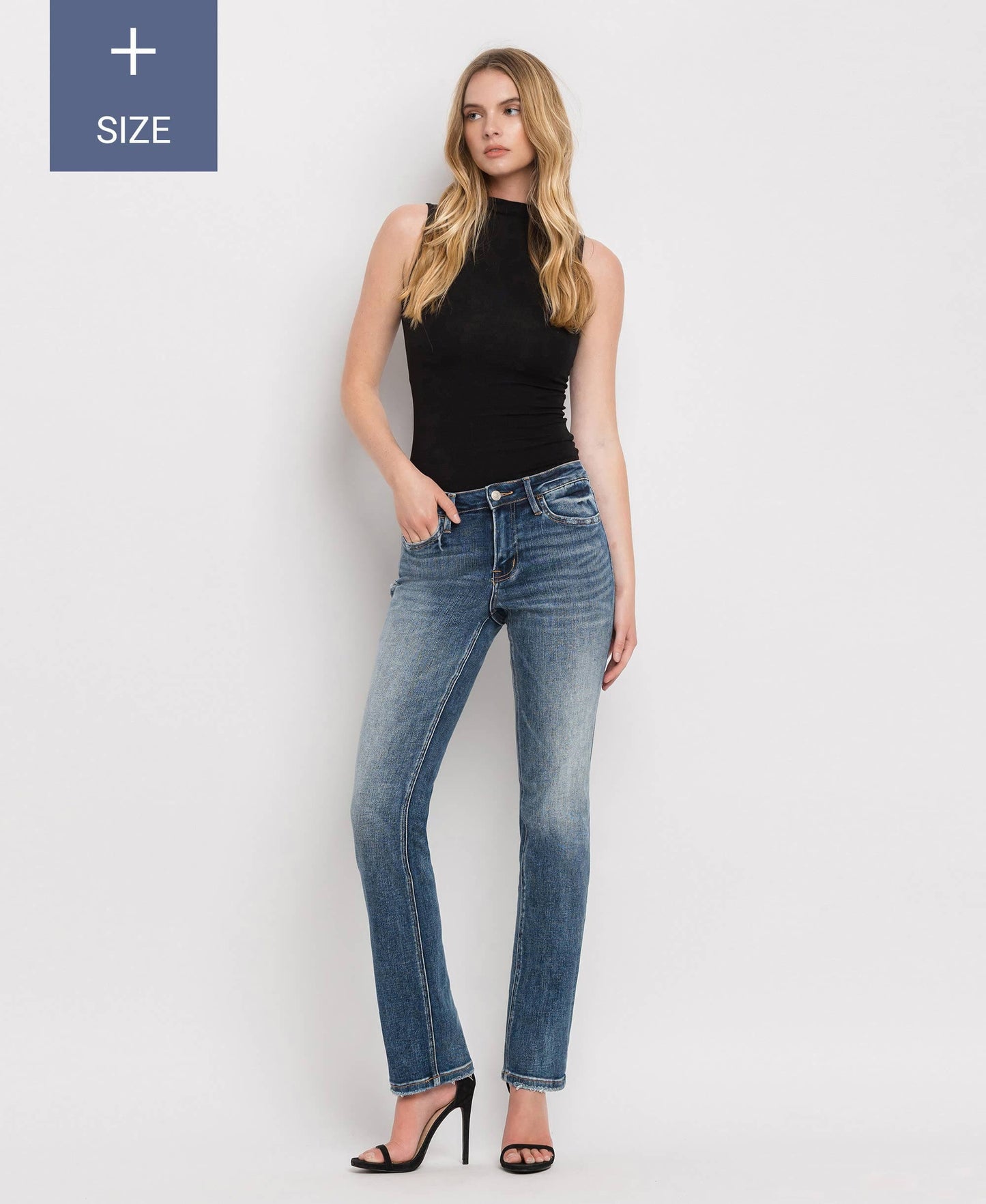 PLUS SIZE MID RISE SLIM STRAIGHT JEANS LV1027-P