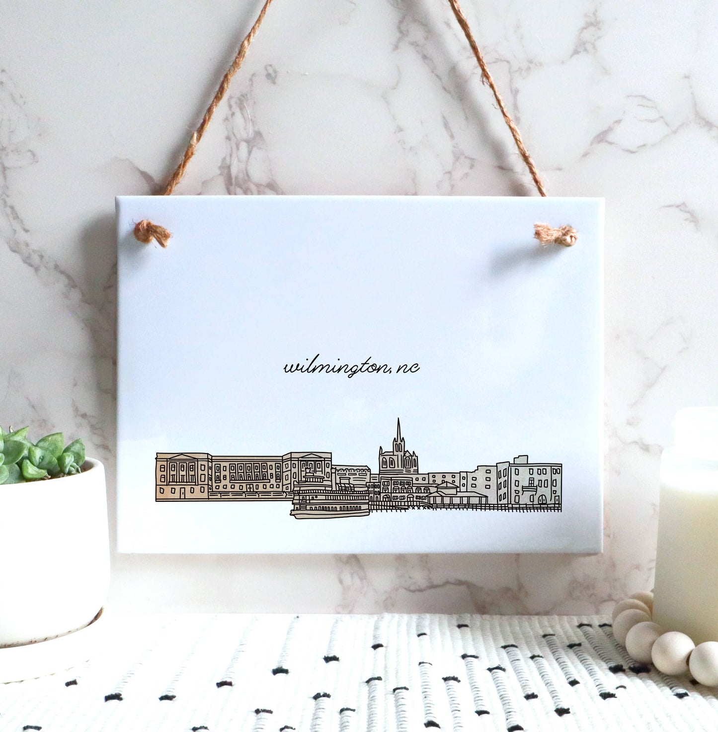 Wilmington North Carolina skyline city hanging tile sign