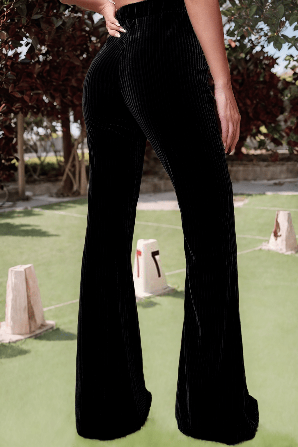 LDC Solid Color High Waist Flare Corduroy Pants