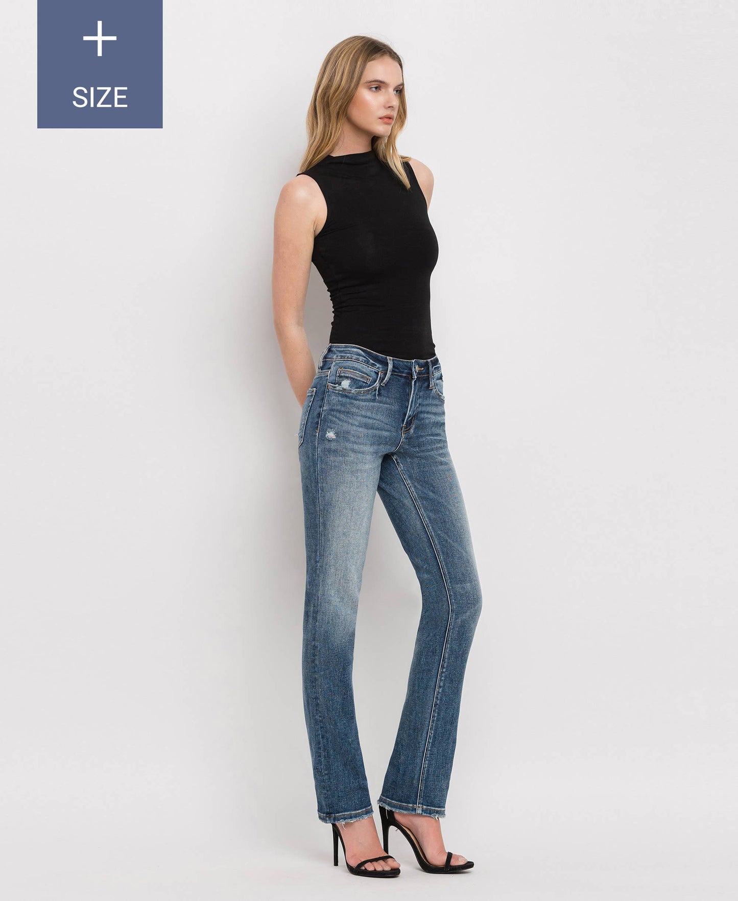 PLUS SIZE MID RISE SLIM STRAIGHT JEANS LV1027-P