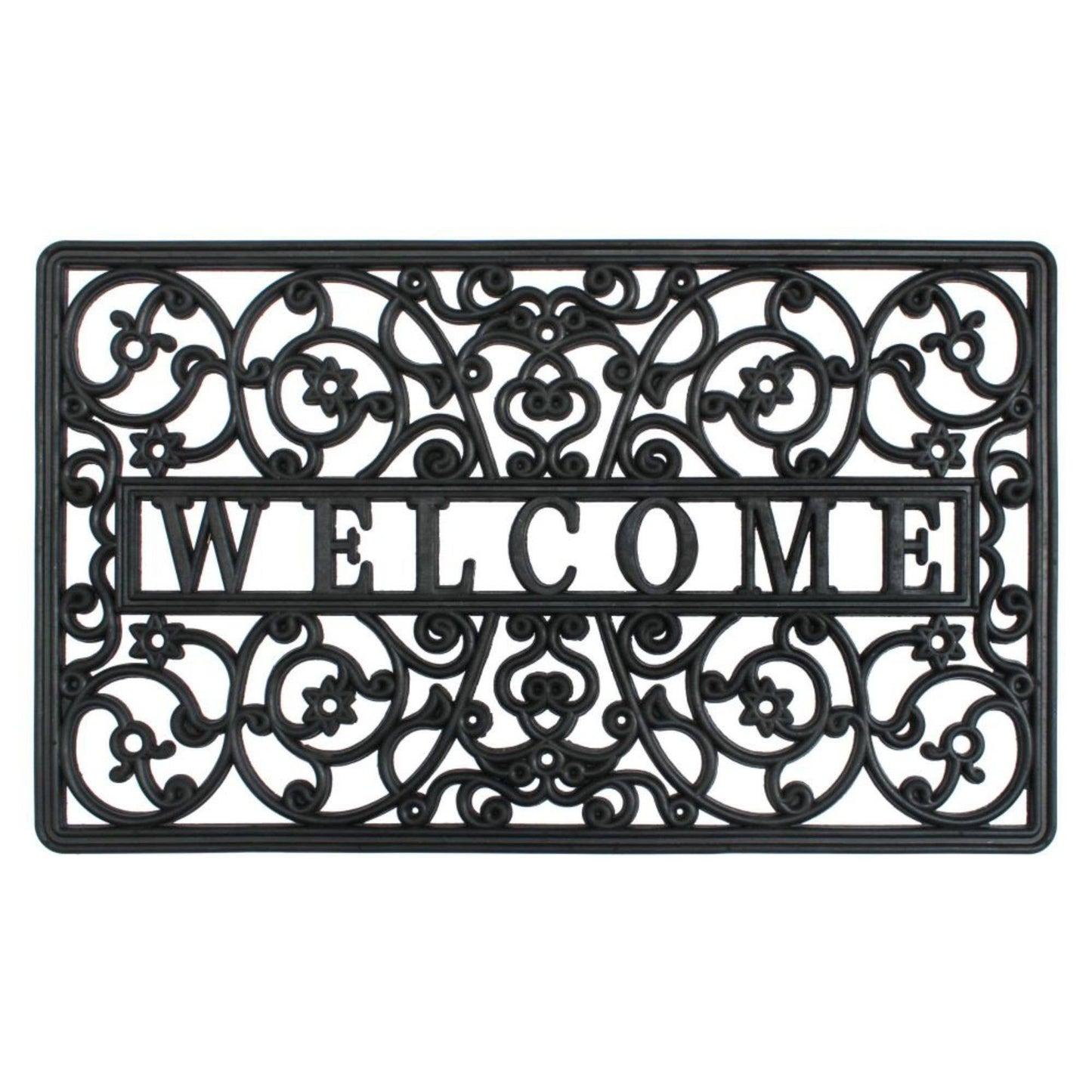 RugSmith Moulded Scroll Welcome Rubber Doormat, 18" x 30"
