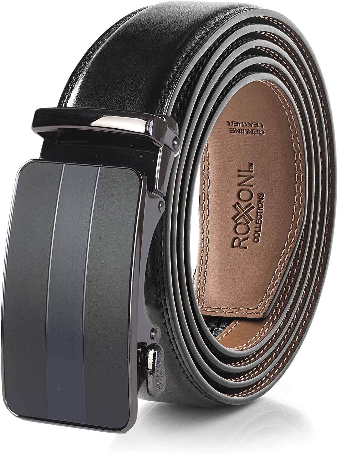 Men’s Genuine Leather Ratchet Belt with Automatic Buckle