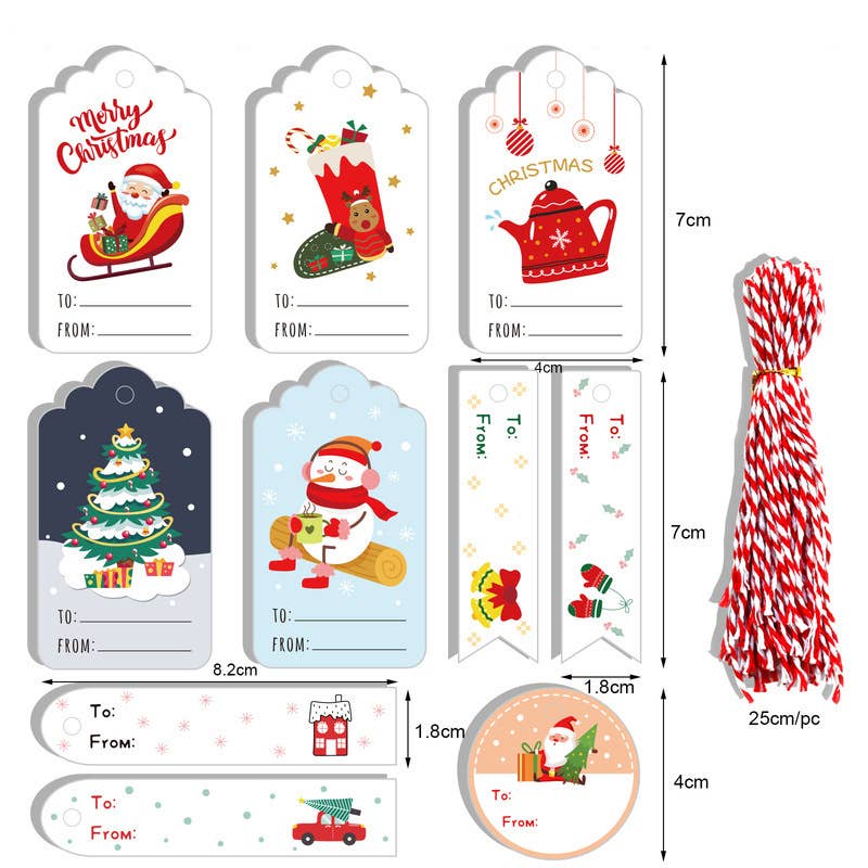 Christmas holidays bags gifts tags jute rope, set of 10