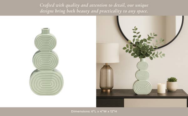 Ceramic Creative Stacked Circles Floral Vase - Green, 12 in.