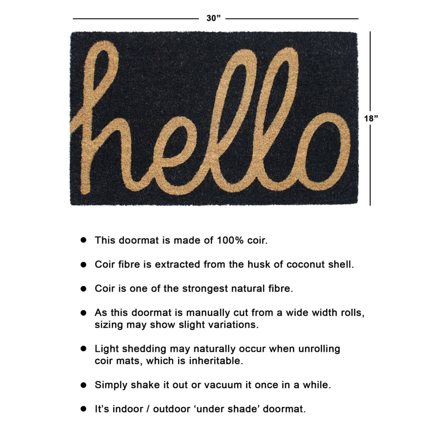 RugSmith Black Machine Tufted Black Hello Doormat, 18" x 30"