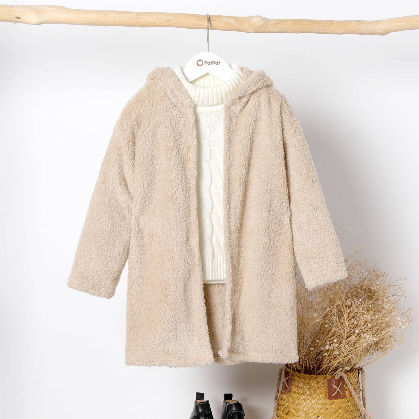 Kid Boy/Girl Solid Color Hooded Fuzzy Coat