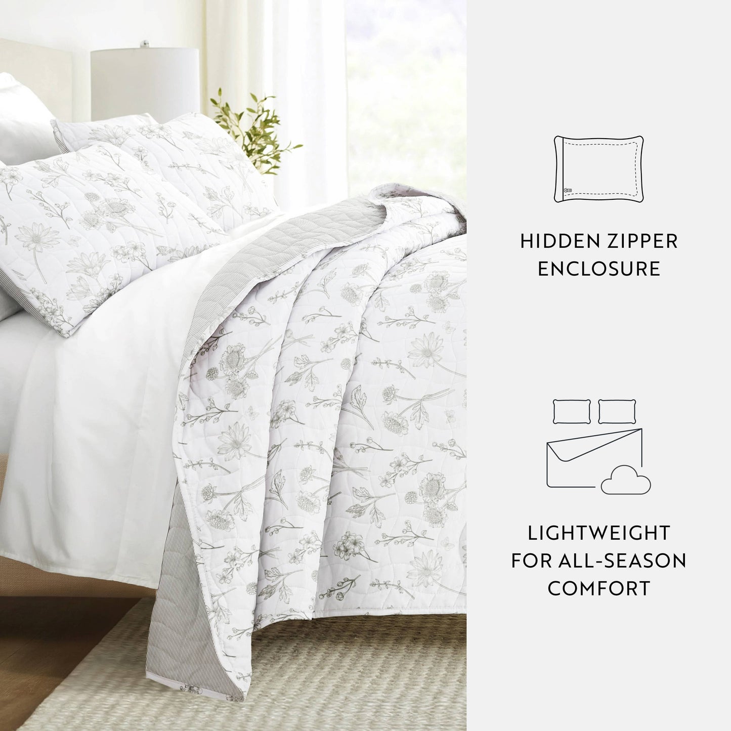 Blooming Daisy All Season Patterned Reversible Quilt Set