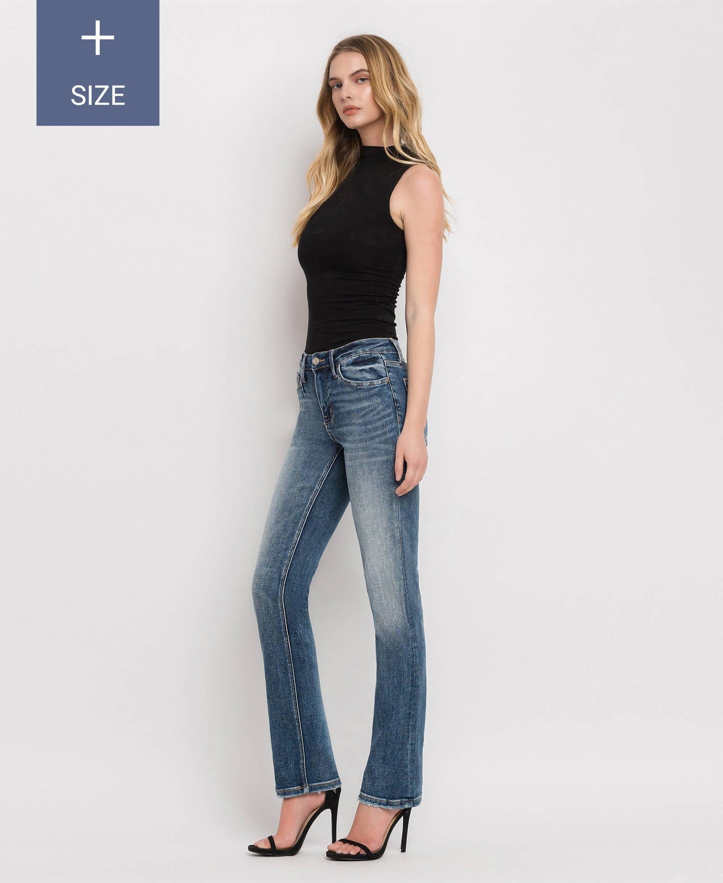 PLUS SIZE MID RISE SLIM STRAIGHT JEANS LV1027-P
