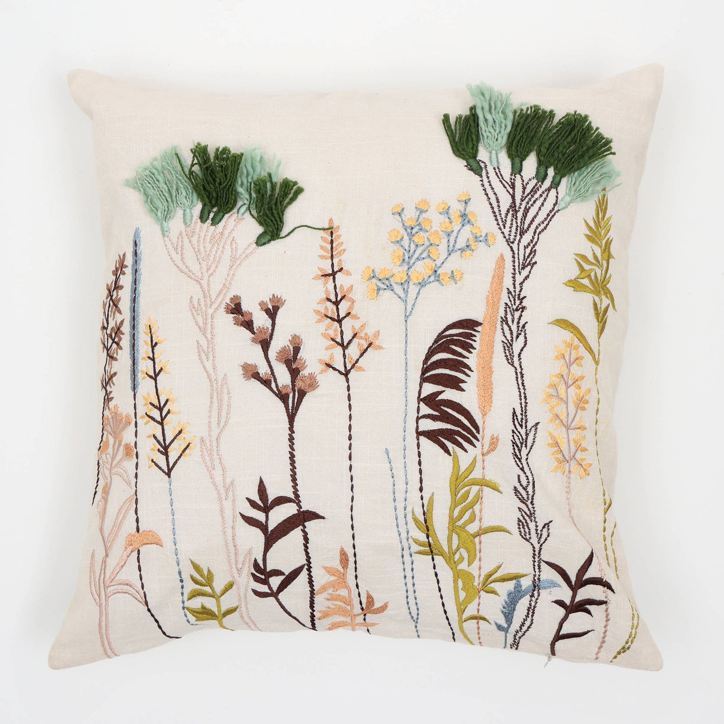 Botanical Bloom Decorative Embroidered Throw Pillow-18X18"