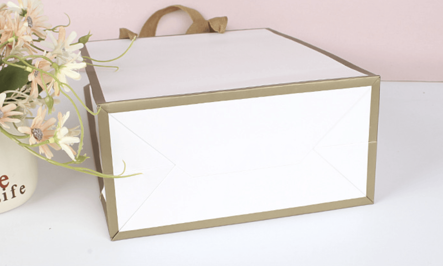 White with Gold border gift bag w/free tissue , pack of 20