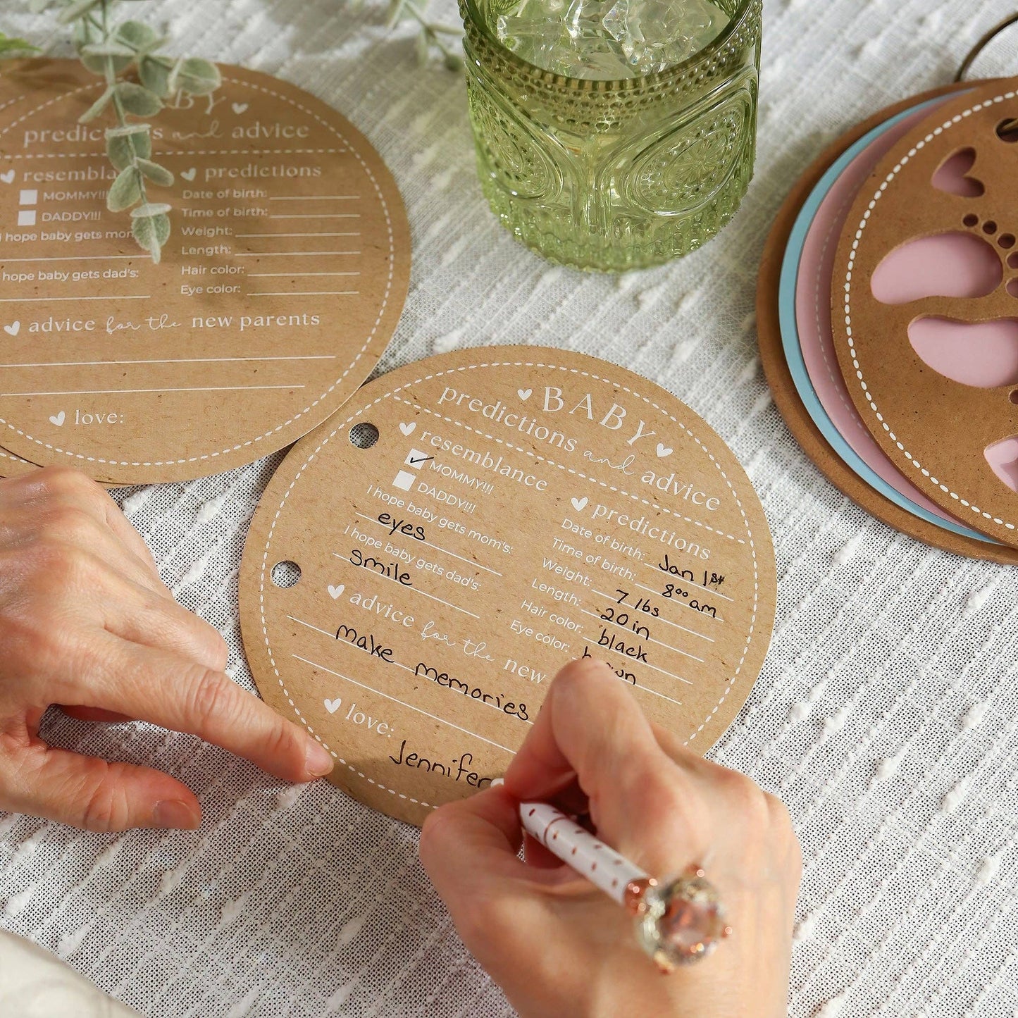 Baby Shower Prediction Advice Card Keepsake Book - Kraft Circle Shape