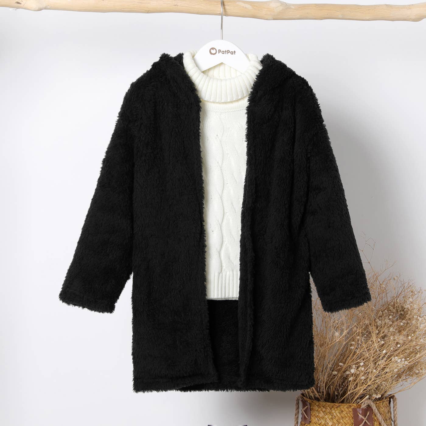 Kid Boy/Girl Solid Color Hooded Fuzzy Coat
