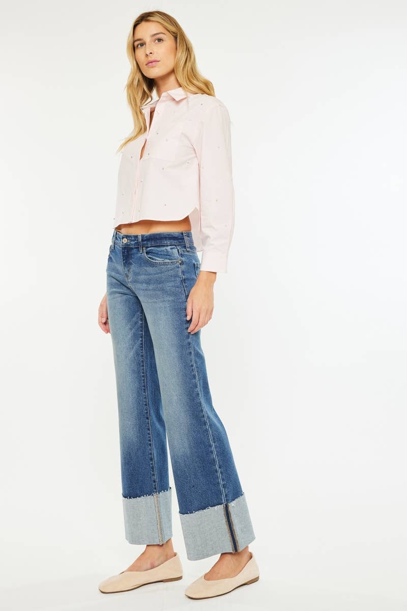 OPEN PACK MID RISE WIDE FLARE JEANS-KC78033D